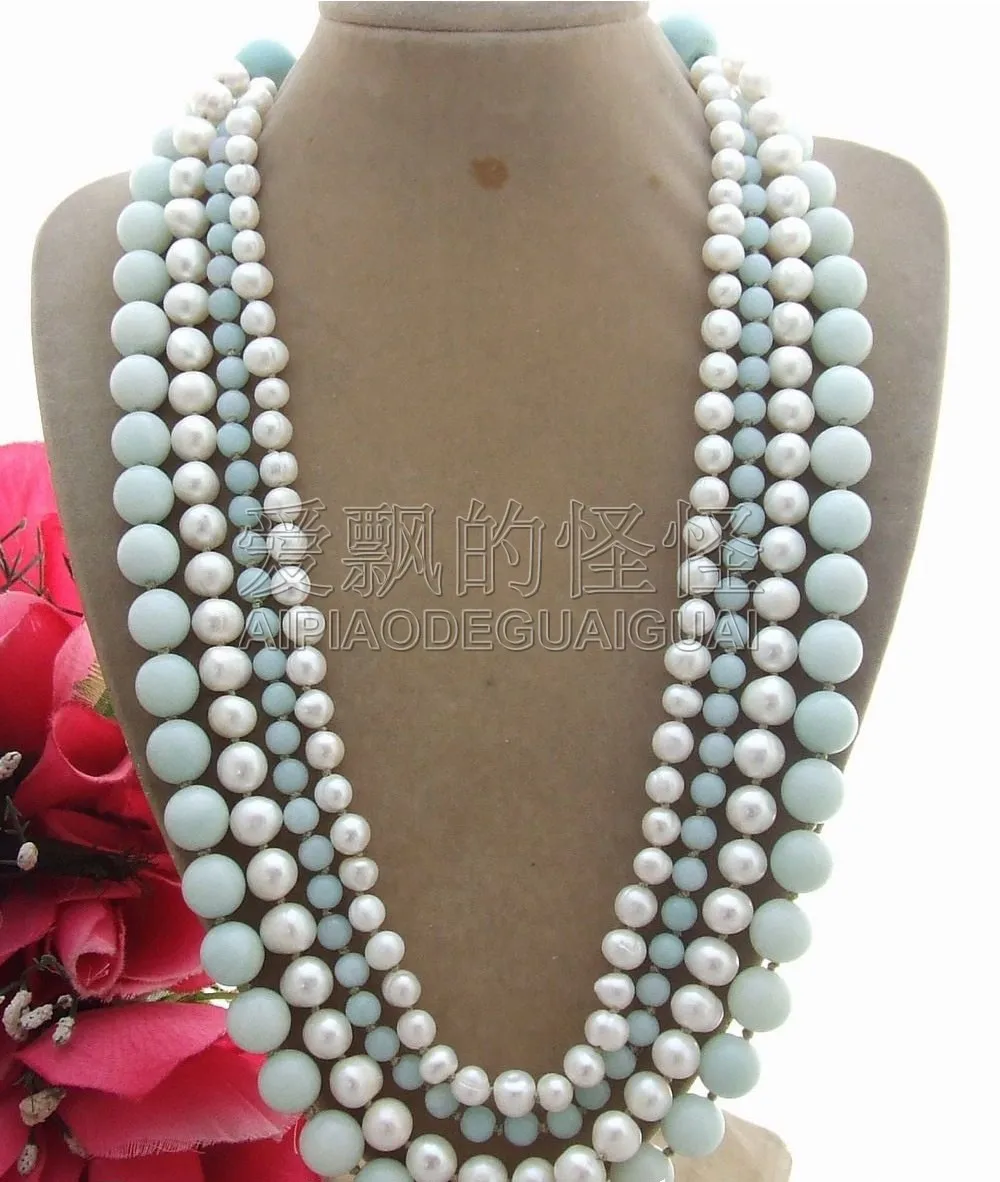 

N082707 21" 4Strands Pearl Amazonite Necklace