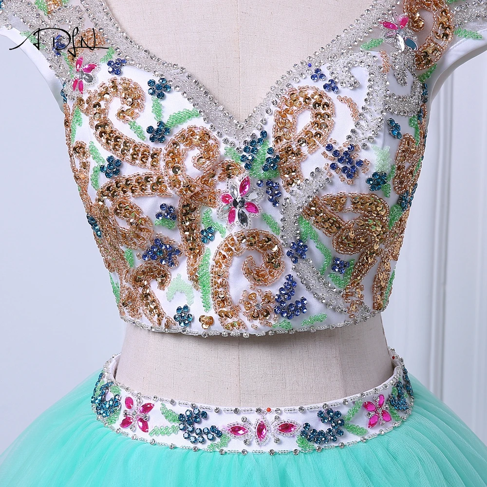 Quinceanera Dresses Two Pieces V-neck Cap Sleeve Vestido de Quinceanera Ball Gown Debutante Dress ADLN