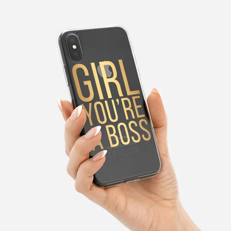 Cute Quote Girl Boss Case For iPhone 8 7 6 6S Clear For iiphone 7Plus Soft Phone Case Cover FOR iphone XS Max XR X Protective