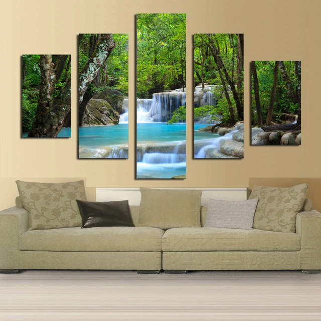 Small waterfall in the woods painting HD Printed on canvas for Home ... Small waterfall in the woods painting HD Printed on canvas for Home ...
