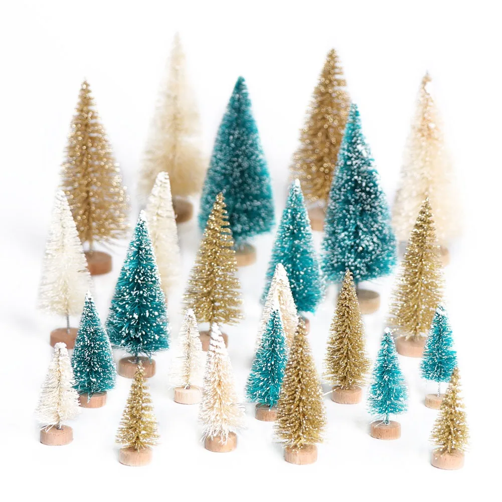 OurWarm 8Pcs Sisal Fiber Mini Christmas Tree 3Colors Snow Frost Small Pine Tree DIY Craft Desktop