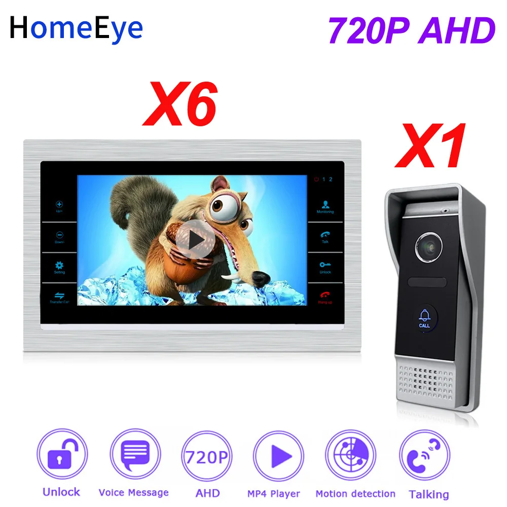 HomeEye 720P 7inch HD Video Door Phone Video Intercom House Door Control Speaker System Voice Message PIR Alarm Background Photo