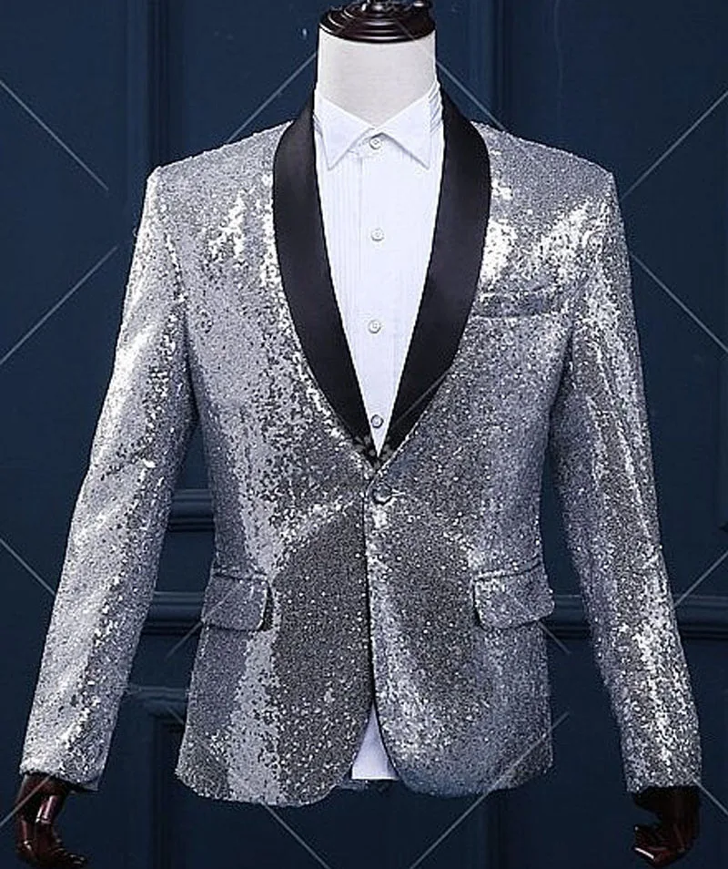 suits silver wedding Casual Gold Jacket Silver Men's Male Sequins Slim Blazer
