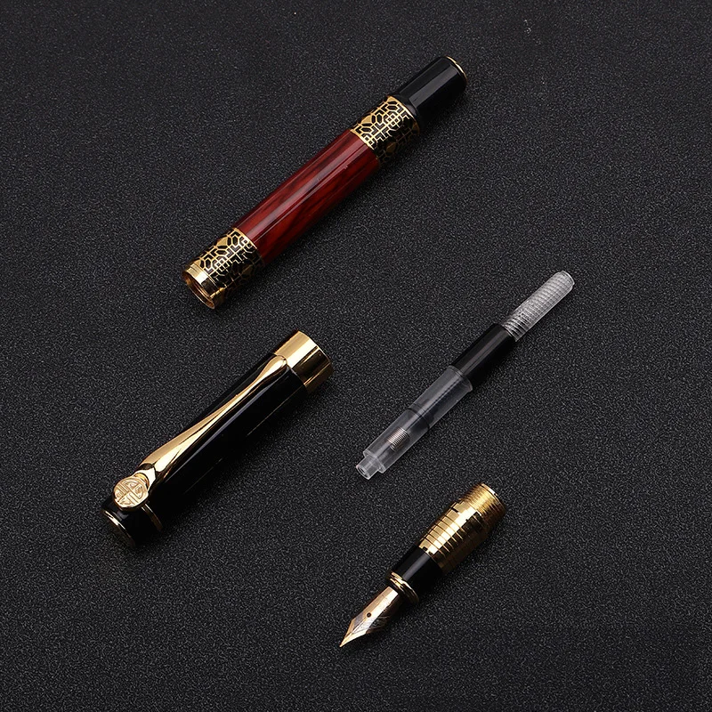 1 шт Высокое качество Классическая перьевая ручка древесины высокого класса бизнес-ручка с металлическим украшением и перьевая ручка