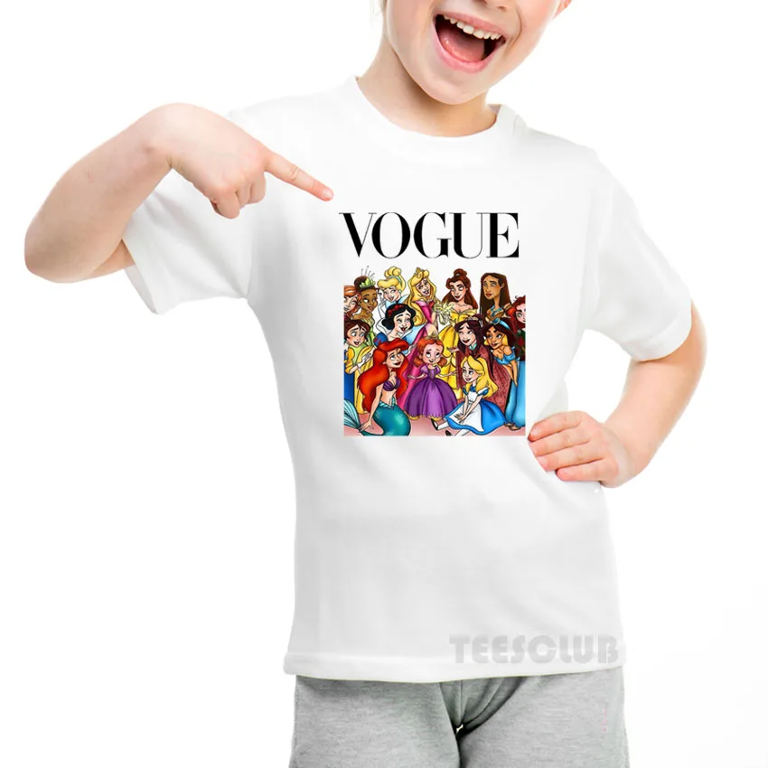 

Casual Cartoon Vogue Princess Funny T Shirt Children Summer Style White Tops Kids Short Sleeve Loose T-shirt O-neck Tshirt