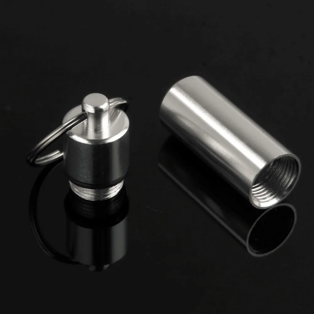 Mini Portable Waterproof Aluminum Silver Pill Box Pill Case Bottle Cache Drug Holder Container With Key-Chain Key Holder