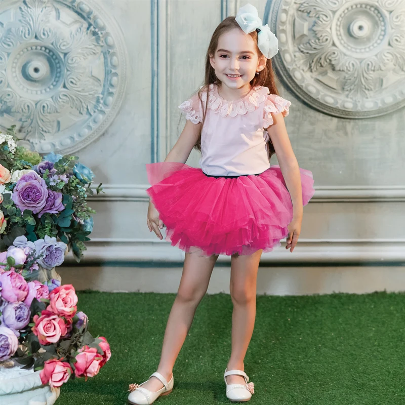 Buenos Ninos Baby Girls Fluffy 8-Layers Ballet Dance Pettiskirt Girl Princess Tulle Skirt With Pompom Puff Balls For 1-6T19