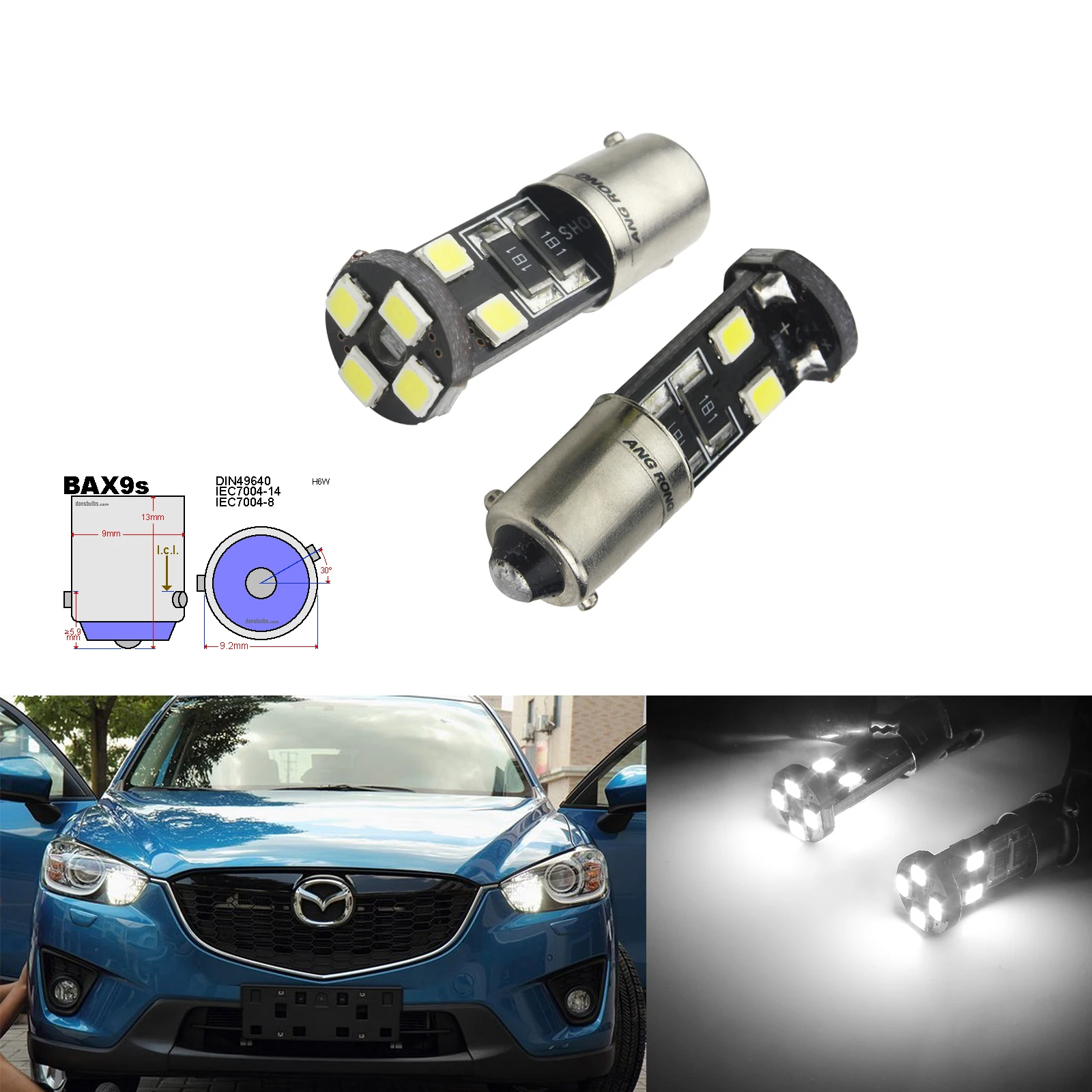 ANGRONG 2X BAX9s H6W лампа 8 SMD LED SideLight стояночный задний фонарь белый Canbus для Mercedes