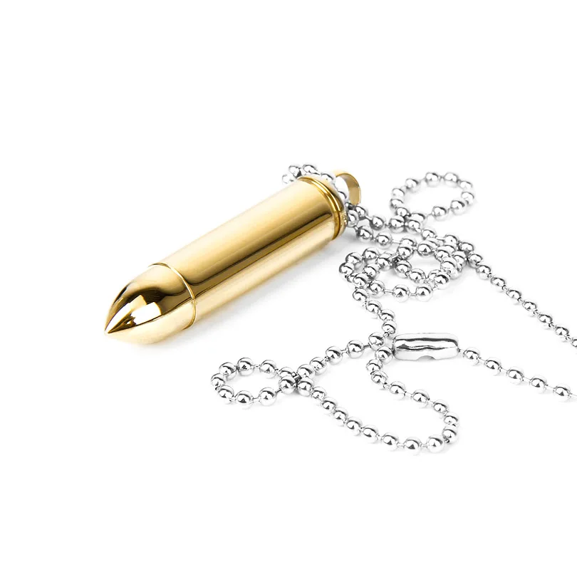 Bullet Pendant Pill Case Holder Cremation Urn Necklace with Golden
