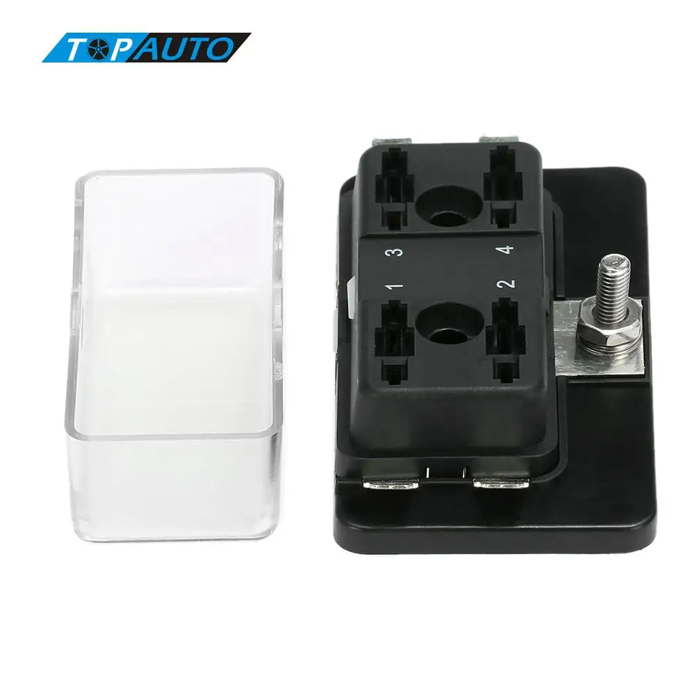 4 Way Blade Fuse Box Holder M5 Stud Standard 6.3mm Spade Terminals