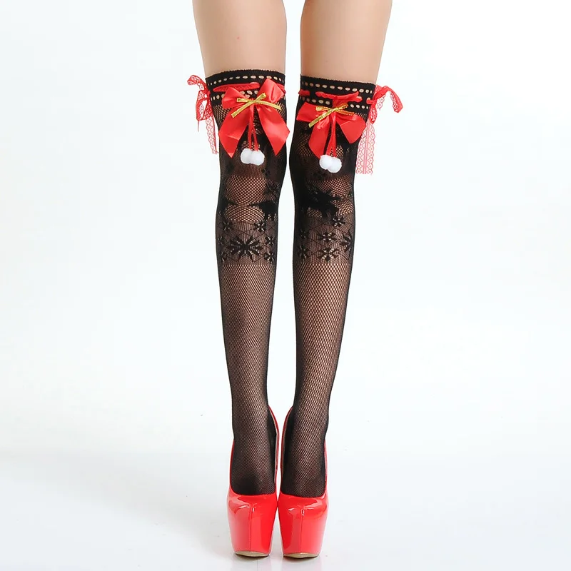 font b 2017 b font Fashion Women Sexy Red Bowknot Fishnet Christmas Lace Cute Hosiery