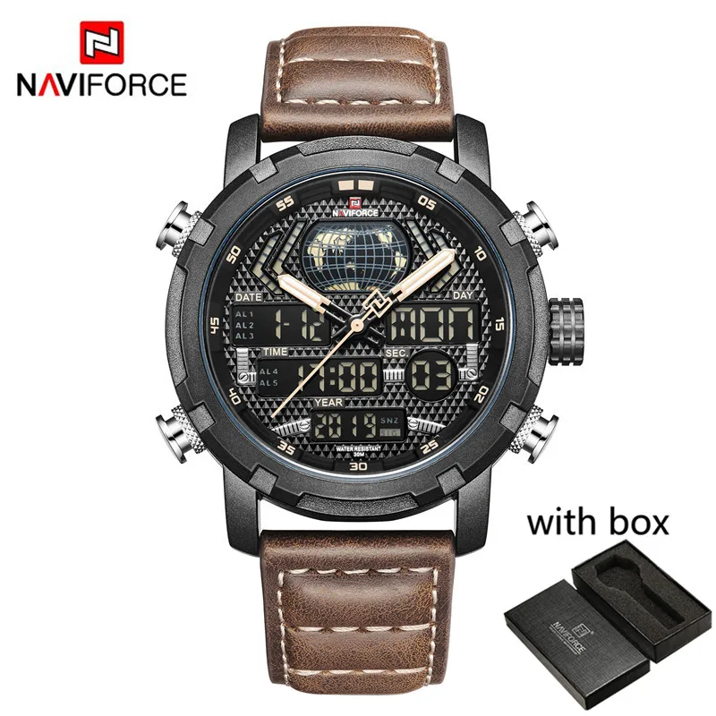 NAVIFORCE мужские часы с датой и неделей, спортивные мужские часы, Топ бренд, Роскошные военные Бизнес кварцевые мужские часы из нержавеющей стали, подарок 9160 - Цвет: NA916004 with box