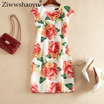 

Ziwwshaoyu Vintage Print dresses O-Neck temperament Slim Tank dress Spring and summer new women's