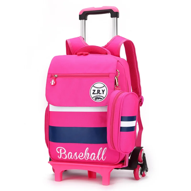 Kids Trolley Backpack Students Cartoon Roller Knapsack Children Travel