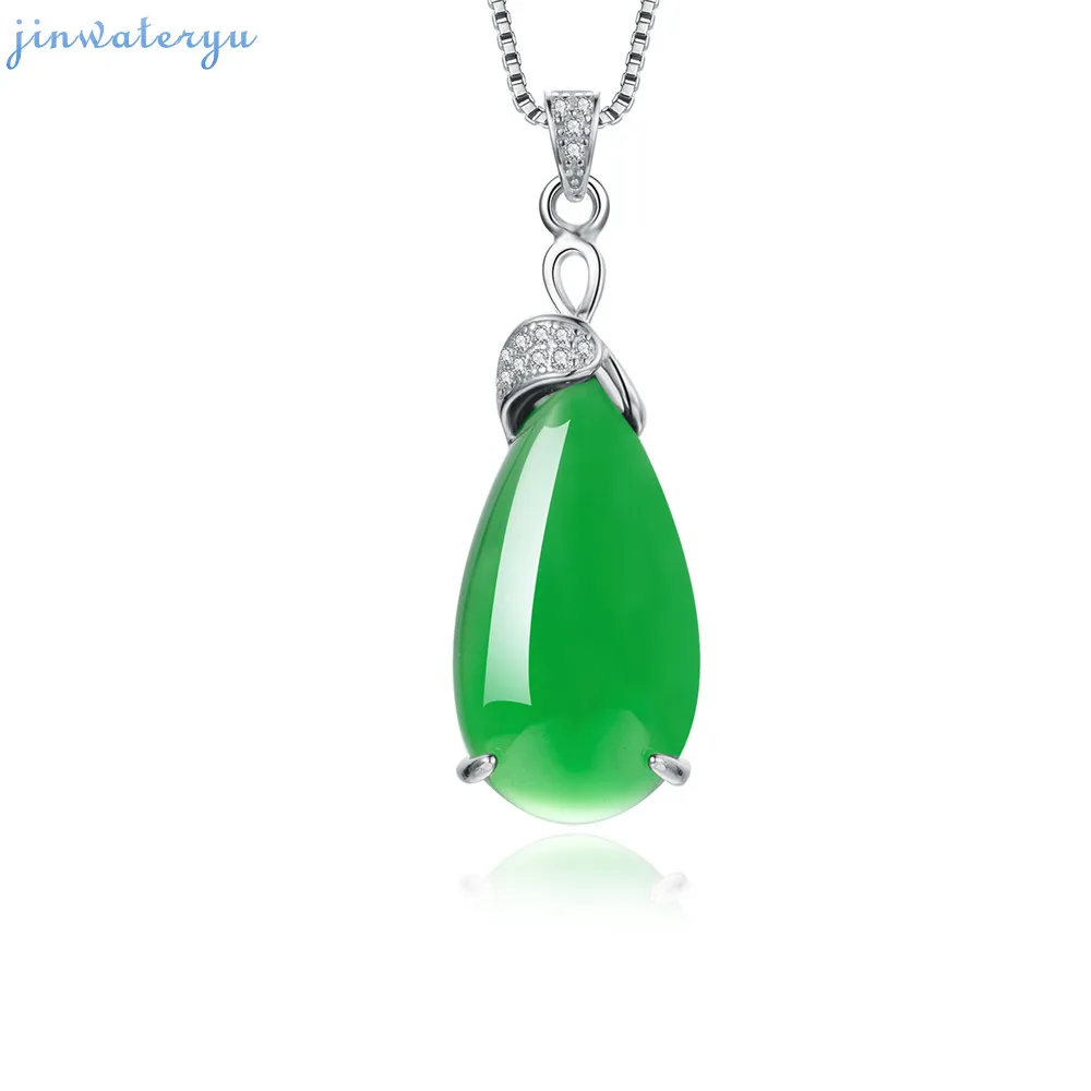 

jinwateryu 2018 new green stone Water drop Pendants Fashion Jewelry Green chalcedony Pendants 925 sterling Silver pendants