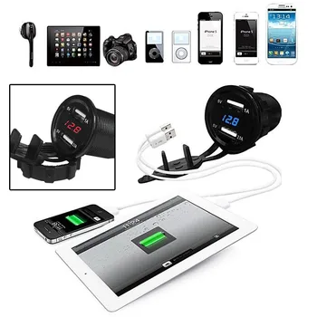 

12V DC Motorcycle Car 3.1A Dual USB LED Charger Socket Voltage Voltmeter Panel