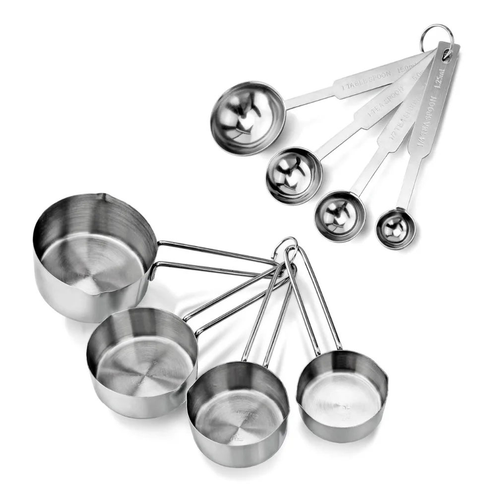 

Set of 8 Stainless Steel Measuring Spoons and Measuring Cups Combo Kitchen Bake Decortating Cake Tools