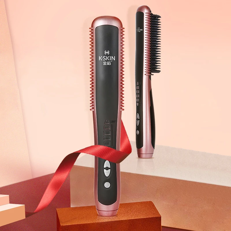 

Professional Ceramic Hair Straightener Brush Comb KD388A Electric Straightening Curling Irons Anti Scald PTC Fast Heating