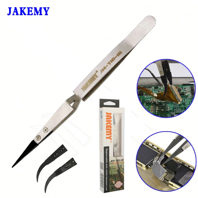 JAKEMY ESD Stainless Steel Tweezers Precision Anti static Tweezers