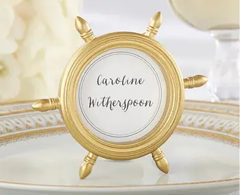

Free Shipping 10pcs/lot Gold Steering Wheel Place Card Holder/ Photo Frame In Party Decoration