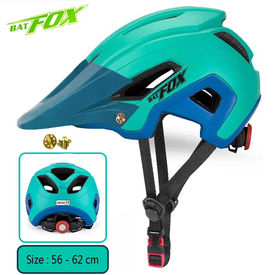 BATFOX Bicycle Helmet Men Women MTB Cycling Helmet Ultralight Big Visor Breathable Road Bike Helmet Outdoor Sport Ridding Helm - Цвет: Blue-DarkGreen