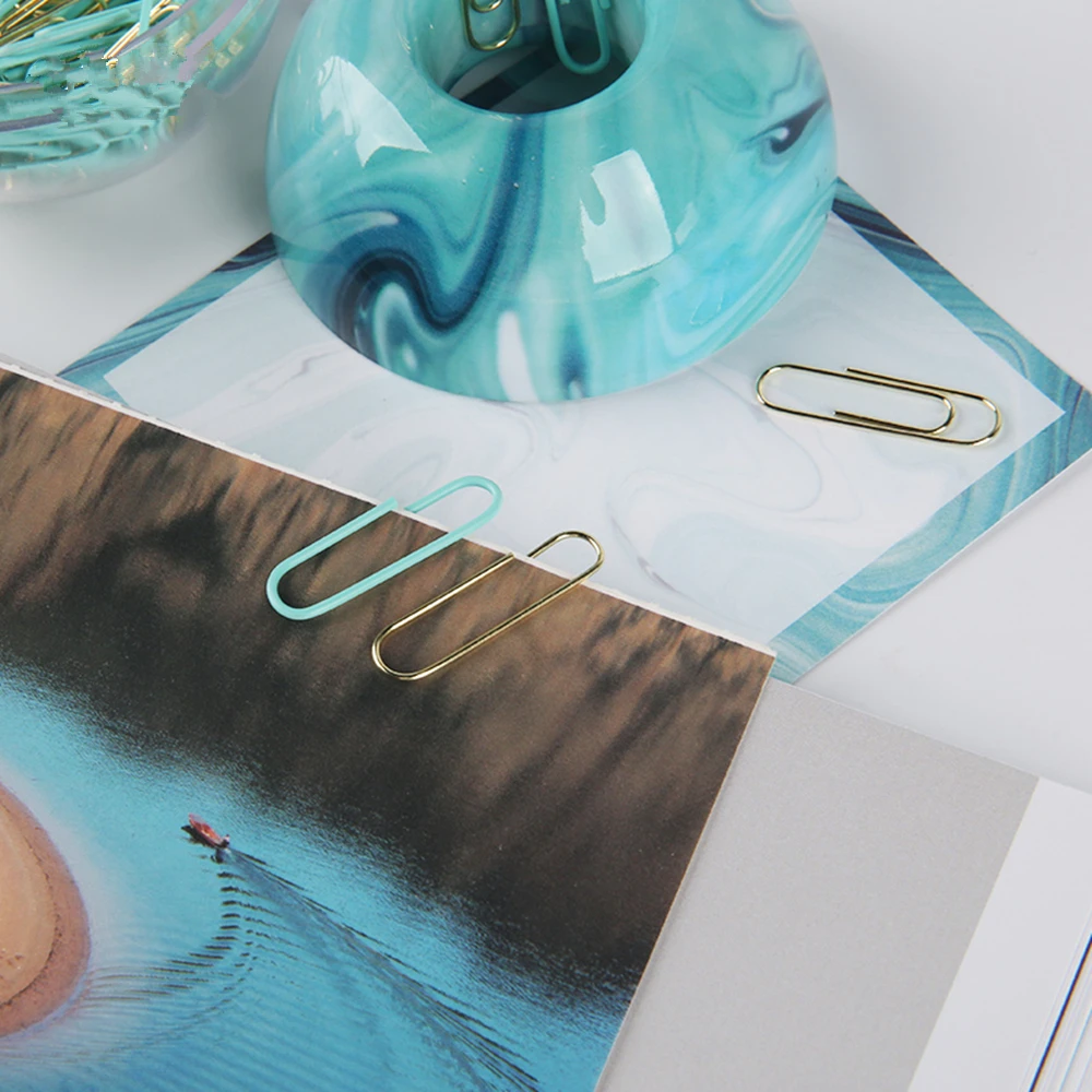 blue paper clip dispenser holder rose gold magnet lib