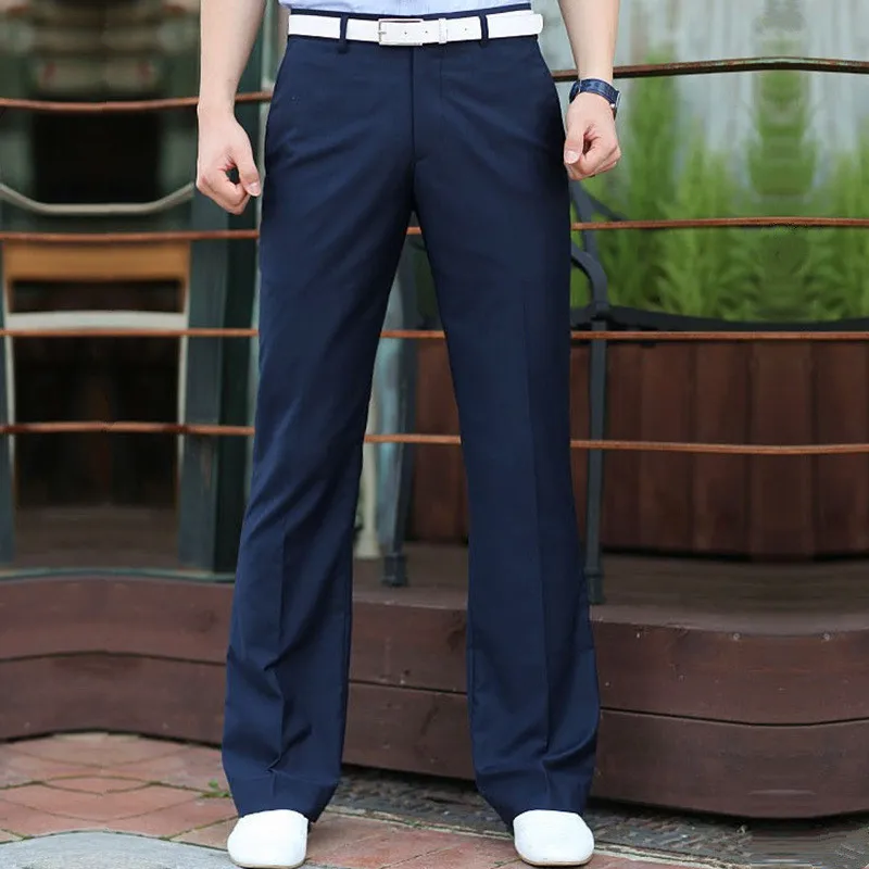 New Modis Flared pants Male Summer Straight Suit pants British leisure Free hot feet trousers Formal pants For Men Size 37 - Цвет: Royal blue