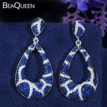 

BeaQueen Snake Shape Blue and White Cubic Zirconia Stone Pave Setting Big Dangle Drop Long Earrings Jewelry for Wome E272