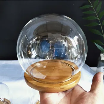 

2sets/pack Bamboo Base Diameter=10cm Round Glass Dome Vase Home Decoration Creative Glass Dome Friend Gift Wedding Decoration