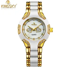 Offre spéciale Montre Femmes Or De Mode Casual Marque De Luxe KINGSKY Mesdames Quartz-Montre Relojes Mujer 2016 Relogio Feminino