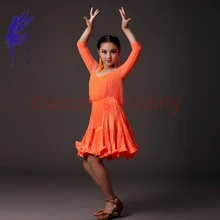 Новые костюмы для латинских танцев для девочек, костюмы для латинских танцев с кисточками и камнями, платья с короткими рукавами для латинских танцев для девочек, конкурс латиноамериканских танцев