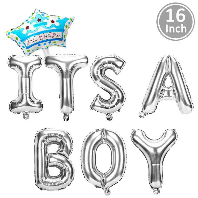 its a boy Heronsbill, 16 дюймов, фольгированные воздушные шары для детского душа, Детские вечерние украшения, принадлежности для детского душа, синий, серебристый цвет - Цвет: its a boy