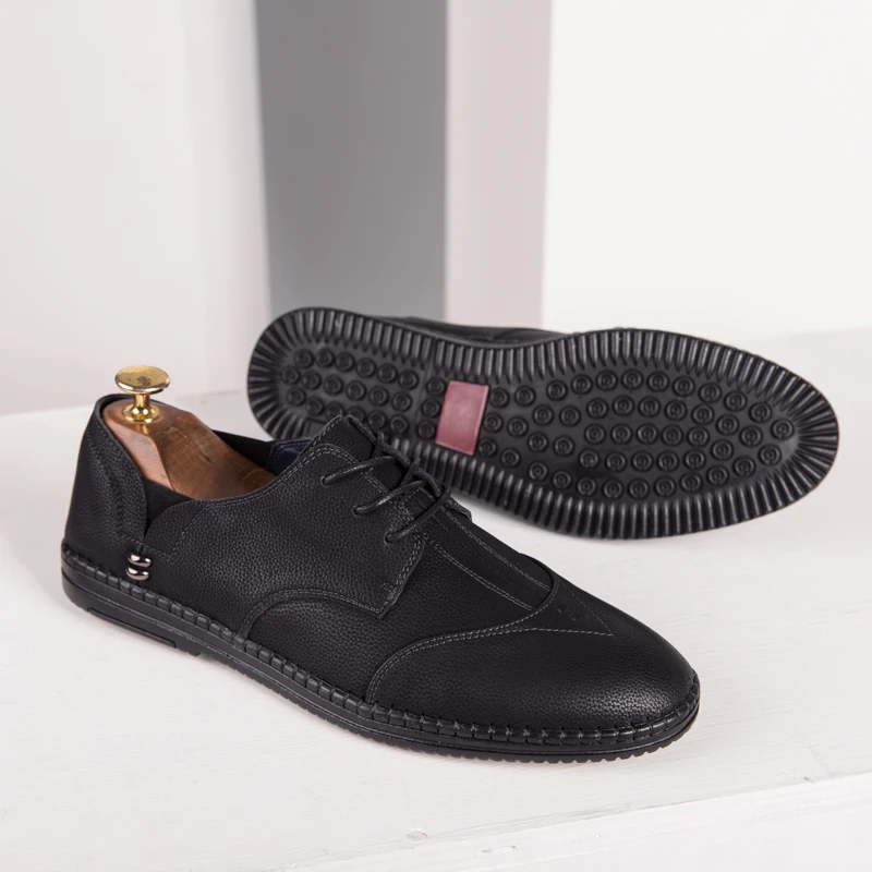 2018 модные брендовые мужские оксфорды броги Удобная черная повседневная обувь из натуральной кожи