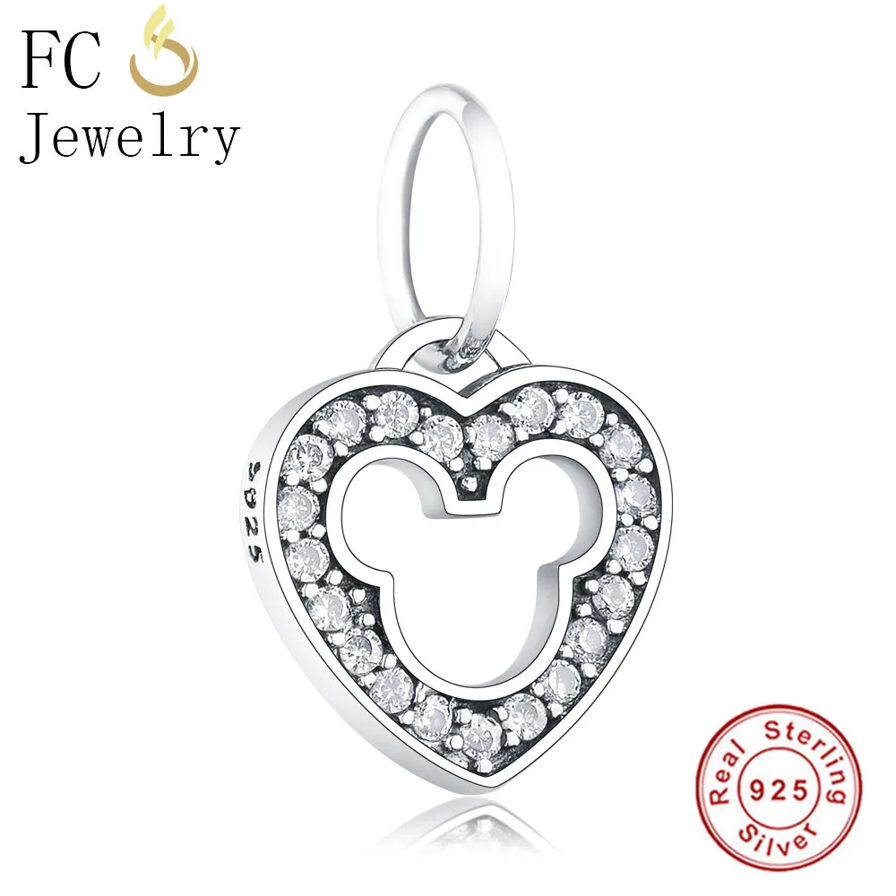Only charm FC ювелирных изделий 925 пробы серебро Микки «любящее сердце» кубический циркон утверждающий кулон Цепочки и ожерелья для Для женщин чокер в стиле бохо цепочка для ошейника подарок - Окраска металла: Only charm