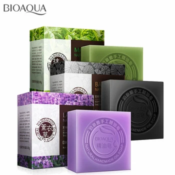 

BIOAQUA Natural Plant Essential Oil Handmade Soap Whitening Moisturizing Remove Acne Clean Bath Soap Bamboo Charcoal Soap 100G