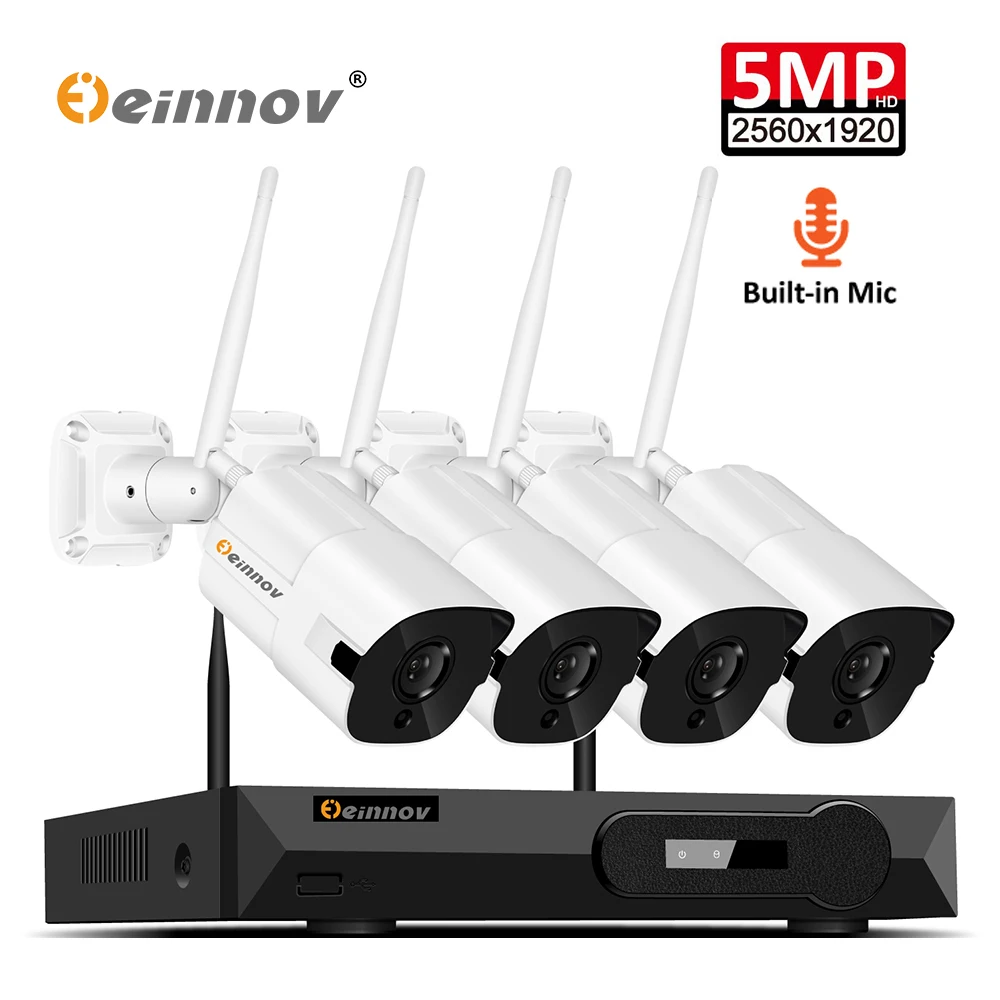 

Einnov 4CH 5MP H.265 Security Camera System Wireless With Audio Recording Video Surveillance Kit IP Camera NVR CCTV Set Outdoor