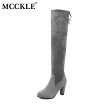 MCCKLE Thigh High Women’s Winter Boots Faux Suede Leather High Heels Over The Knee Boots Women Plus Size Shoes Woman 34-43