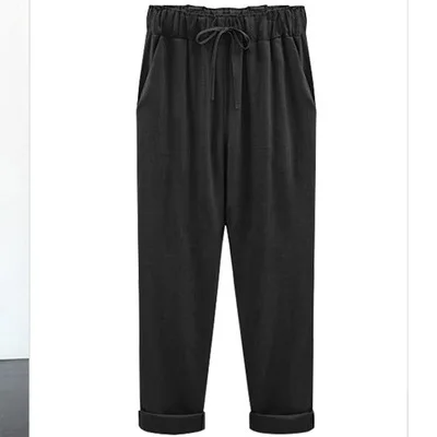 Женские повседневные брюки с высокой талией Лето новые свободные хлопковые и льняные брюки винтажные модные прямые брюки размера плюс - Цвет: black