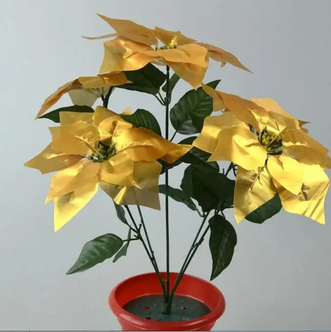 8pcs Artificial Poinsettia Christmas Flower 45cm/17.72 inches  red/gold/silver 5 heads for party home road leading Decorate|silk christmas  flowers|christmas flowersflower flower - AliExpress
