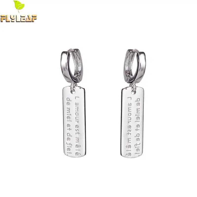 

Flyleaf Real 925 Sterling Silver Rectangle Letter Couple Drop Earrings For Women Earings Fashion Jewelry Vintage Men Ins Style