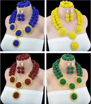 

On Sale Free Shipping Cheap African Beaded Bride Jewelry Sets Nigerican Wedding Party Bridesmaid Jewelry Set