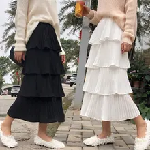 Шифоновая Пышная юбка женская весна осень новая Корейская Высокая талия длинная юбка Женская Студенческая плиссированная юбка Vestidos