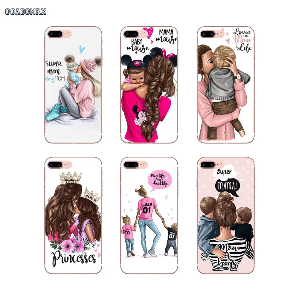 

For Huawei P Smart G7 G8 P7 Mate 10 P20 Pro P8 P9 P10 Lite Mini GR5 2017 Brown Hair Baby Mom Girl Queen Silicone Phone Cover Bag