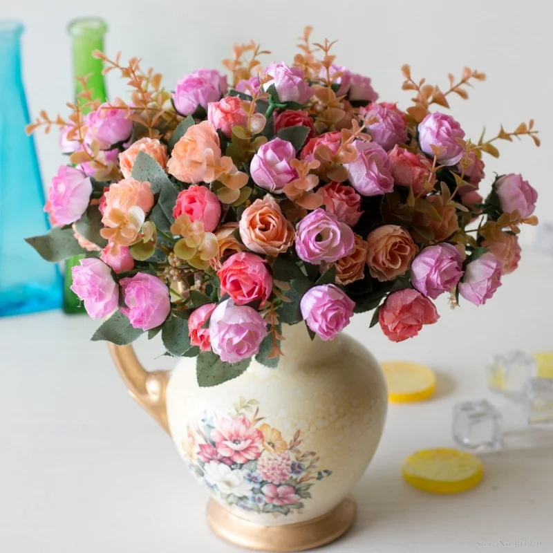 21 Heads/Bouquet Silk Rose European Style Artificial Flower High Quality Bouquet Fake Flowers Wedding Home Party Decoration