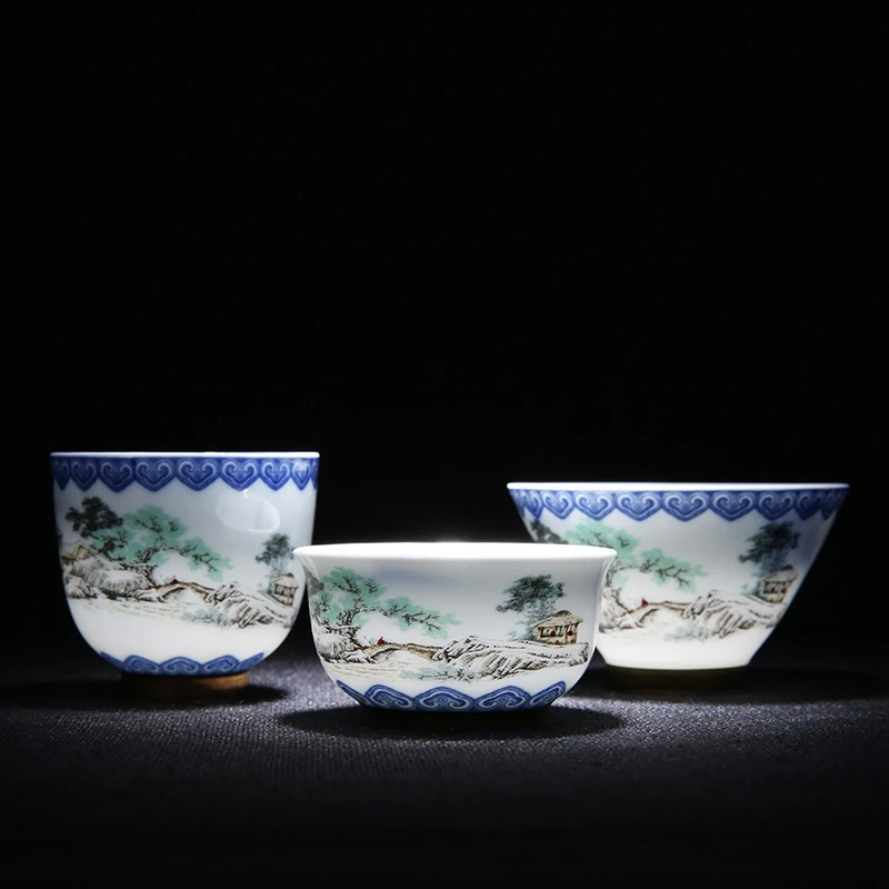 PINNY Embossed Kung Fu Teacups Blue And White Porcelain ...