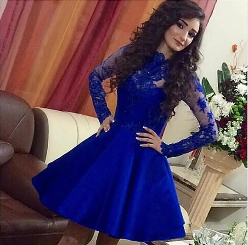 

Prom Dresses Elegant Royal Blue See Through Back Long Sleeve Prom Dresses Gala Plus Size Nude Prom Puffy Dresses Party Ballgown