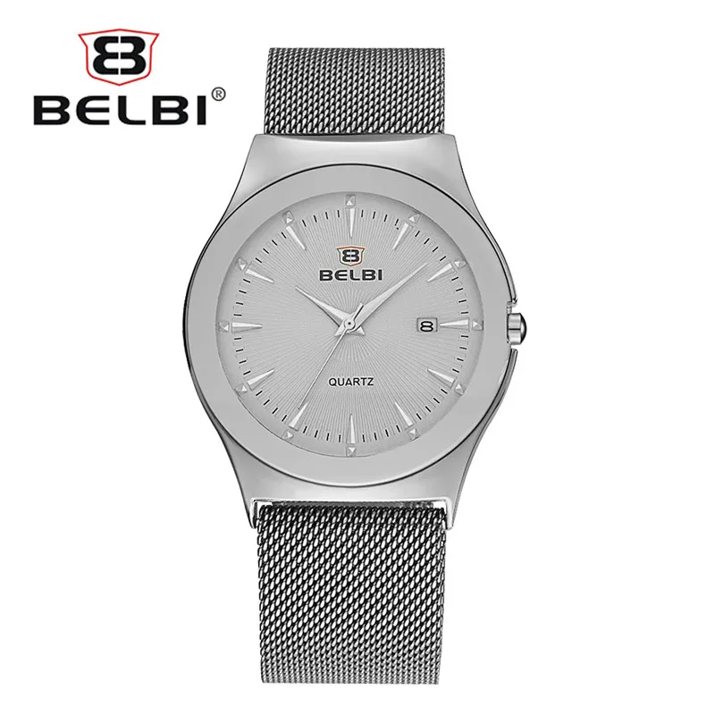 BELBI להקת רשת נירוסטה ארוך יוקרה חדשה שעונים לנשים גבירותיי שעון קוורץ שעון אופנה אלגנטי פשוט Relogo Feminino