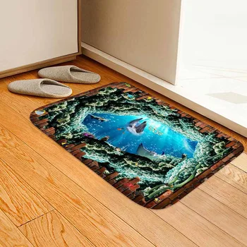 

3D window ocean landscape printed carpets Kitchen Bathroom Absorent Water Antiskid Floor Mats Home Area Rugs Hallway Doormats