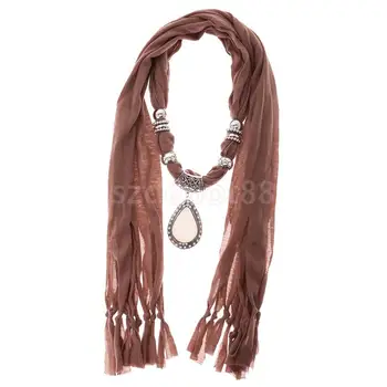 

Women Scarf Teardrop Pendant Jewelry Scarf Necklace Vintage Boho Neckwear Brown