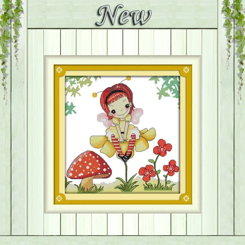 

The girl on the stamen cartoon animal Decor pattern print on the canvas DMC 11CT 14CT Cross Stitch kit,Set needlework embroider